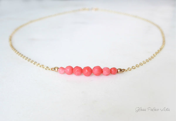 Small Beaded Pink Coral Necklace For Women