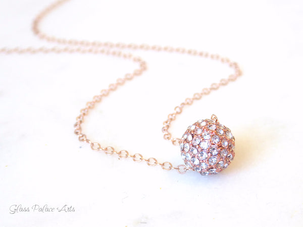 Pave' Dainty Disco Ball Necklace For Women - Gold, Rose Gold, or Sterling Silver