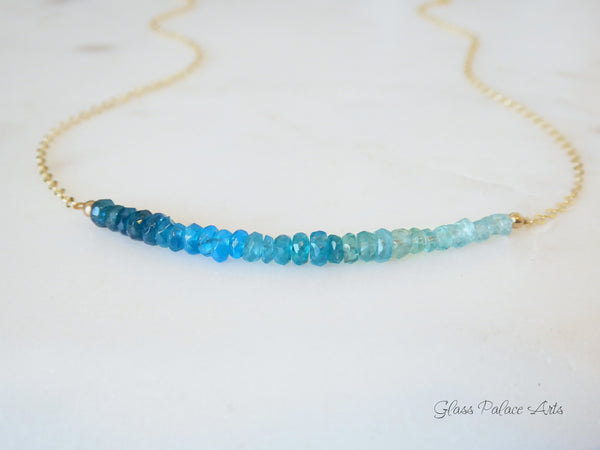 Blue Green Beaded Apatite Necklace For Women - With Ombre Design