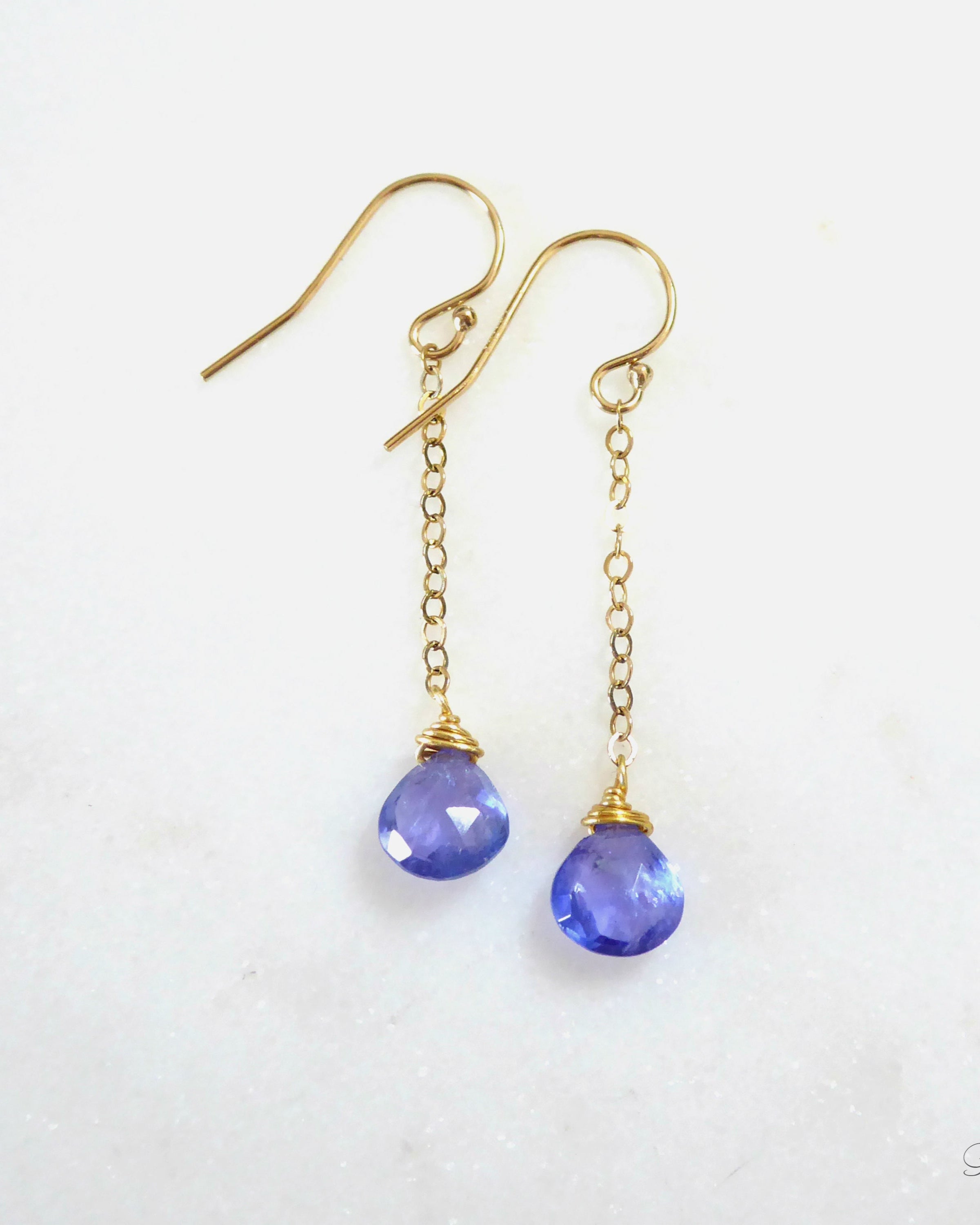 Genuine Tanzanite Dangle Earrings For Women, 14k Gold Fill