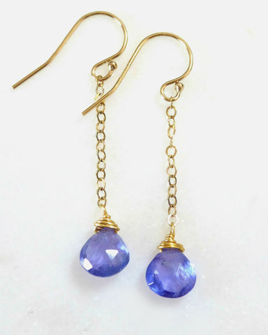 Genuine Tanzanite Dangle Earrings For Women, 14k Gold Fill, Sterling Silver, or Rose Gold