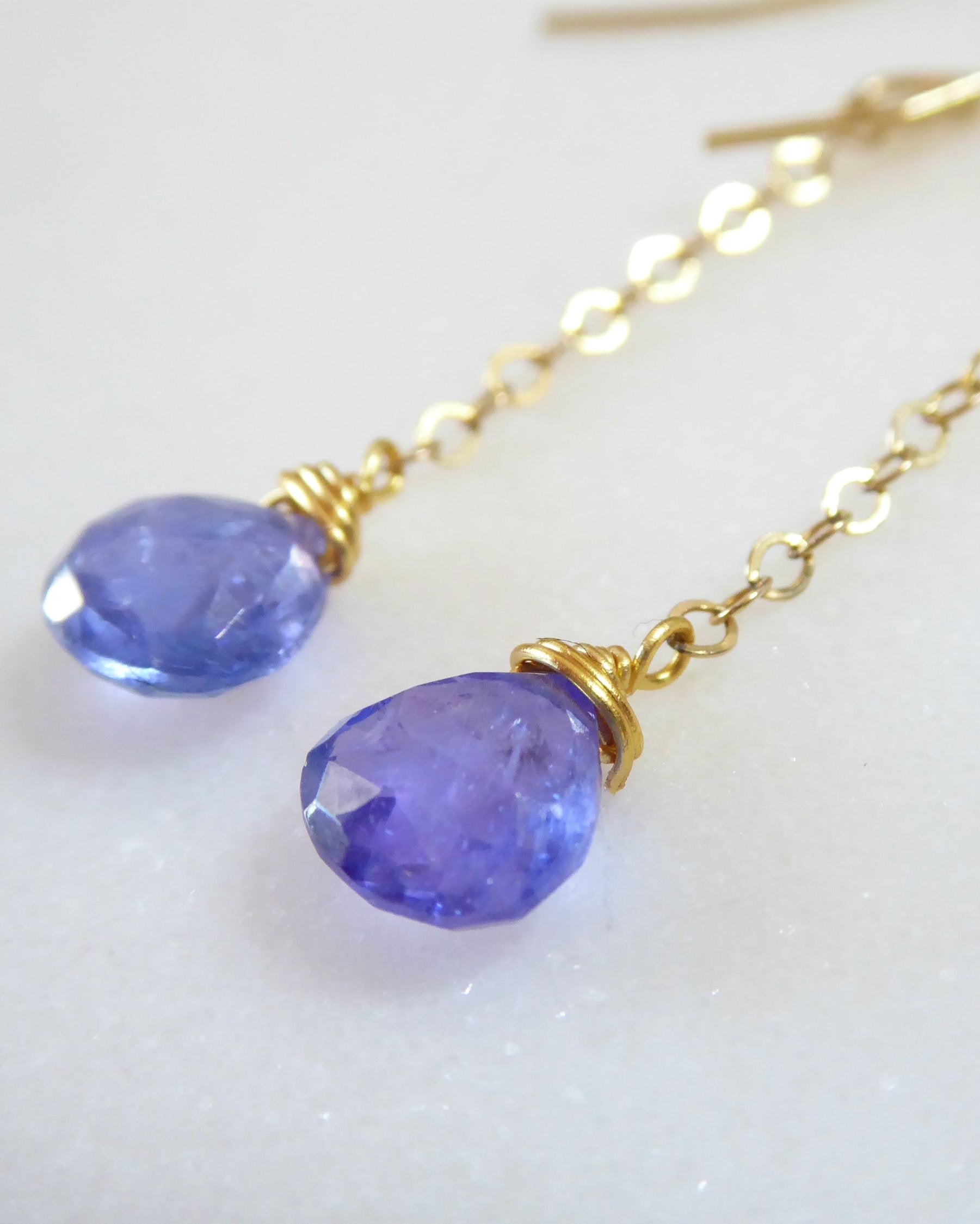 Genuine Tanzanite Dangle Earrings For Women, 14k Gold Fill