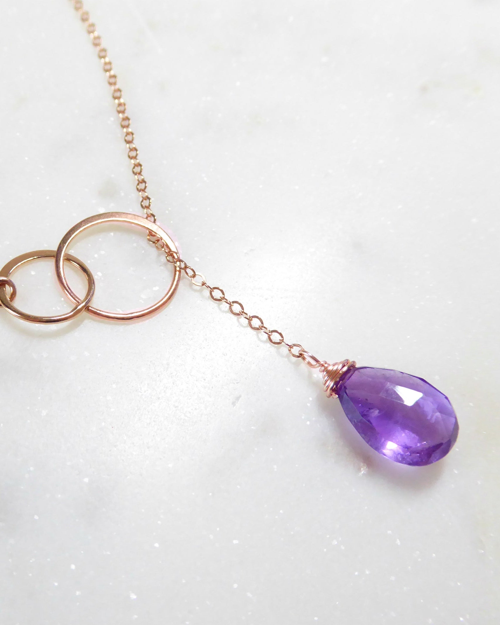 Amethyst Lariat Y Necklace For Women - No Clasp