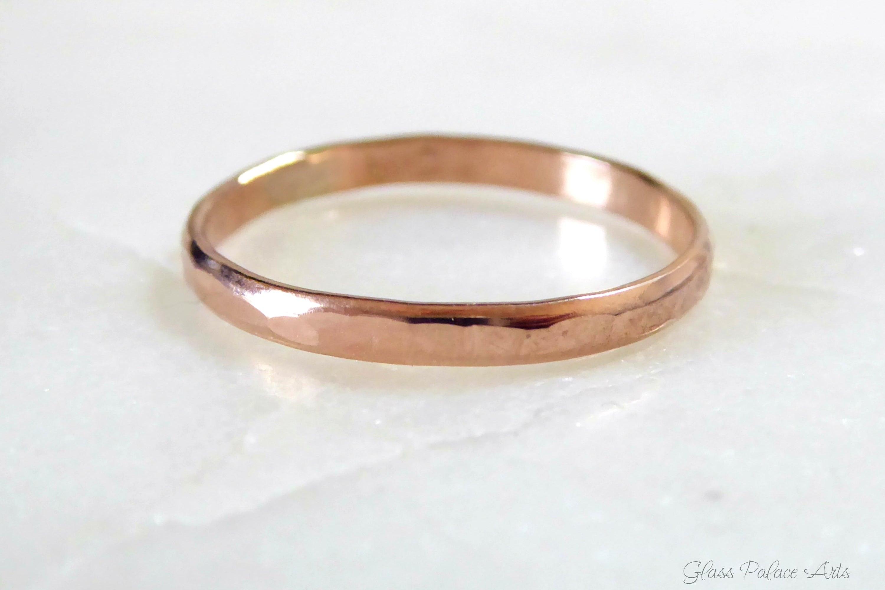 Simple Rose Gold Ring For Women, Hammered Rose Gold Fill Wedding Band, 2mm