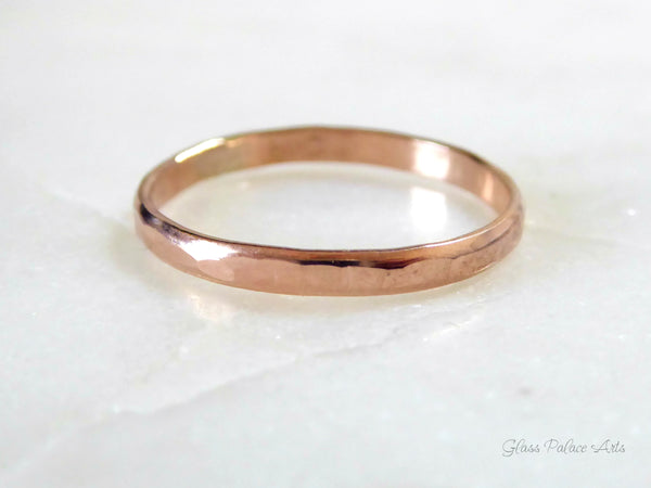 Simple Rose Gold Ring For Women, Hammered Rose Gold Fill Wedding Band, 2mm