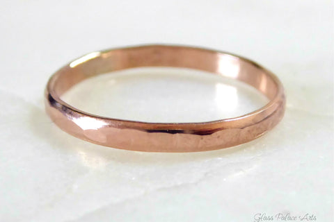 Simple Rose Gold Ring For Women, Hammered Rose Gold Fill Wedding Band, 2mm