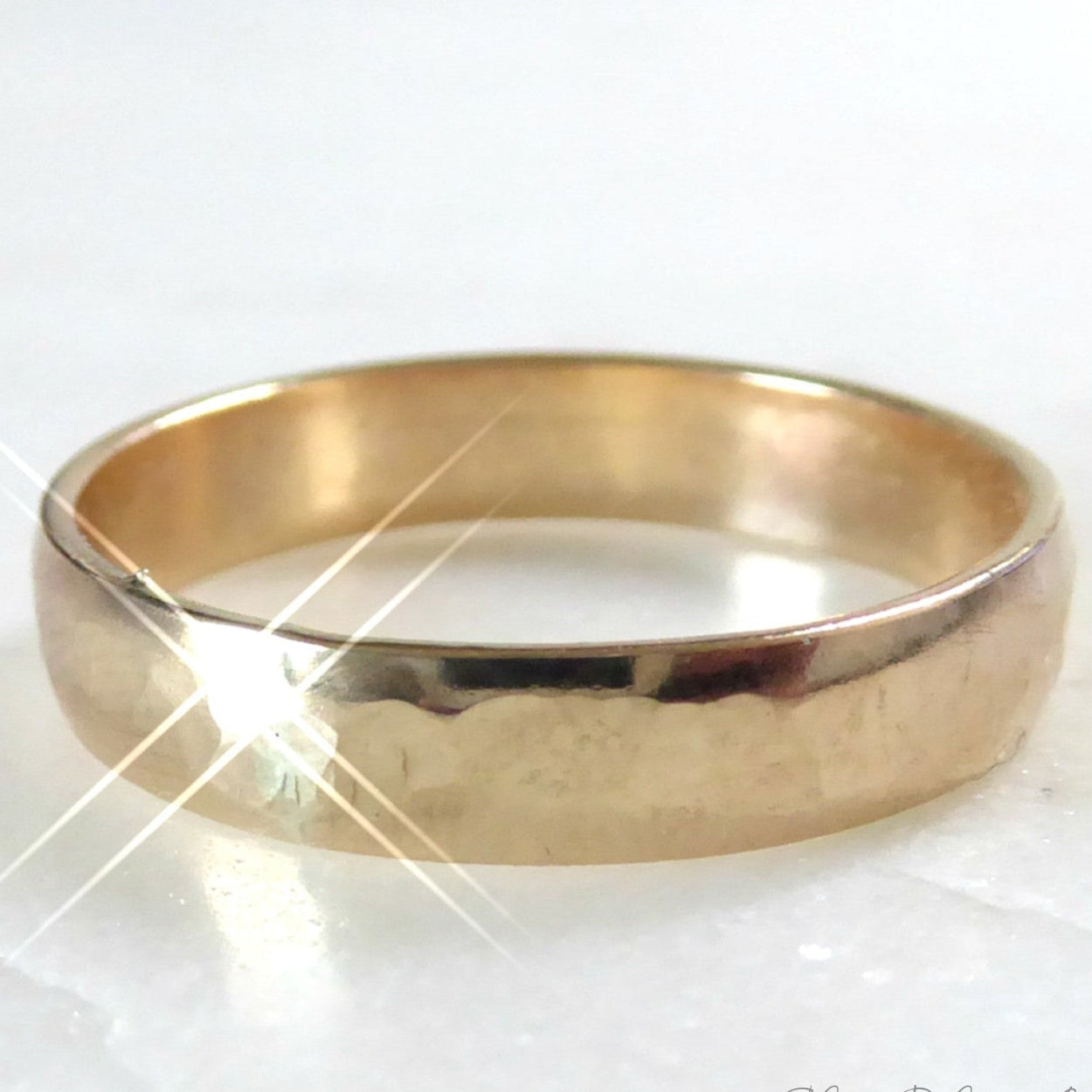 14k Gold Fill Ring - For Men or Women, Unixsex 4.5mm Hammered Band