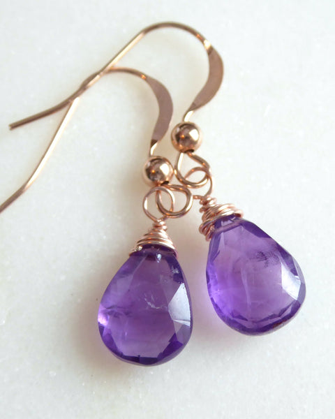 Genuine Amethyst Teardrop Earrings - Sterling Silver, Gold or Rose Gold