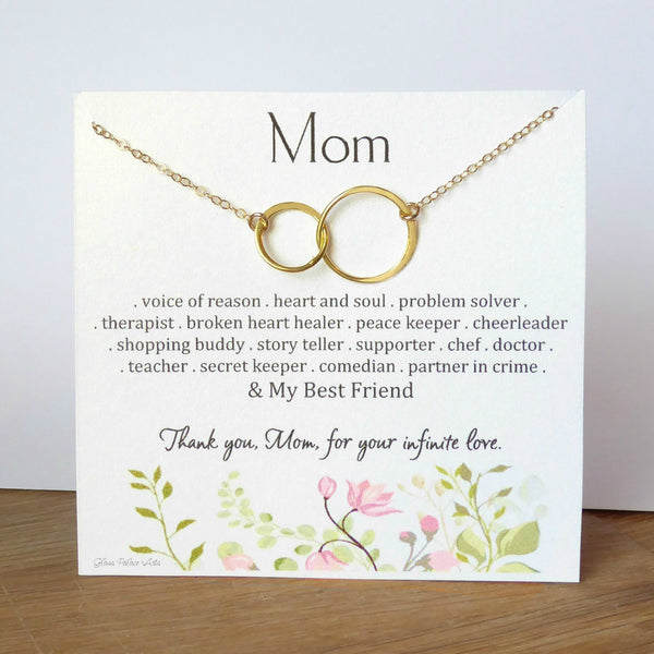 Thank You Mom Infinity Necklace Gift For Mother Daughter- Sterling Silver, Gold or Rose Gold