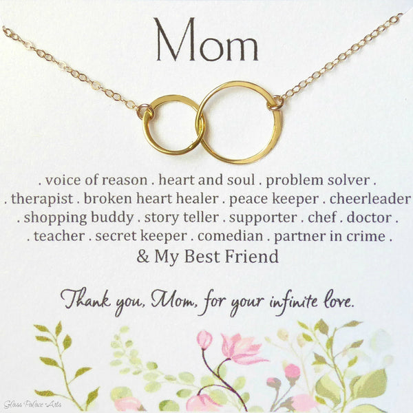 Thank You Mom Infinity Necklace Gift For Mother Daughter- Sterling Silver, Gold or Rose Gold