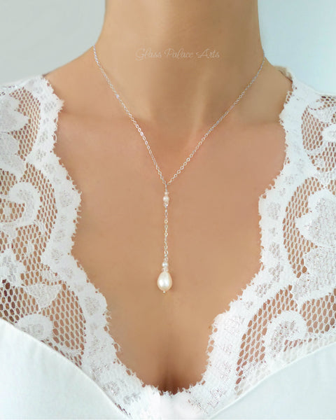 Freshwater Pearl And Herkimer Diamond Lariat Necklace - Sterling Silver, 14k Gold Fill or Rose Gold