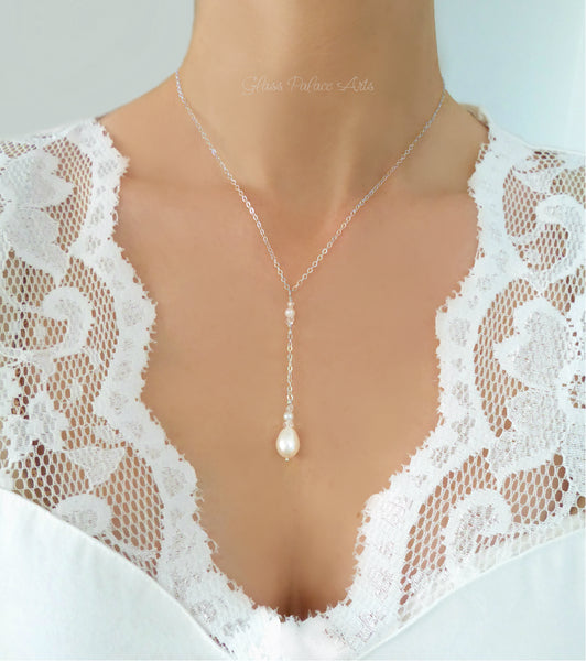 Freshwater Pearl And Herkimer Diamond Lariat Necklace - Sterling Silver, 14k Gold Fill or Rose Gold