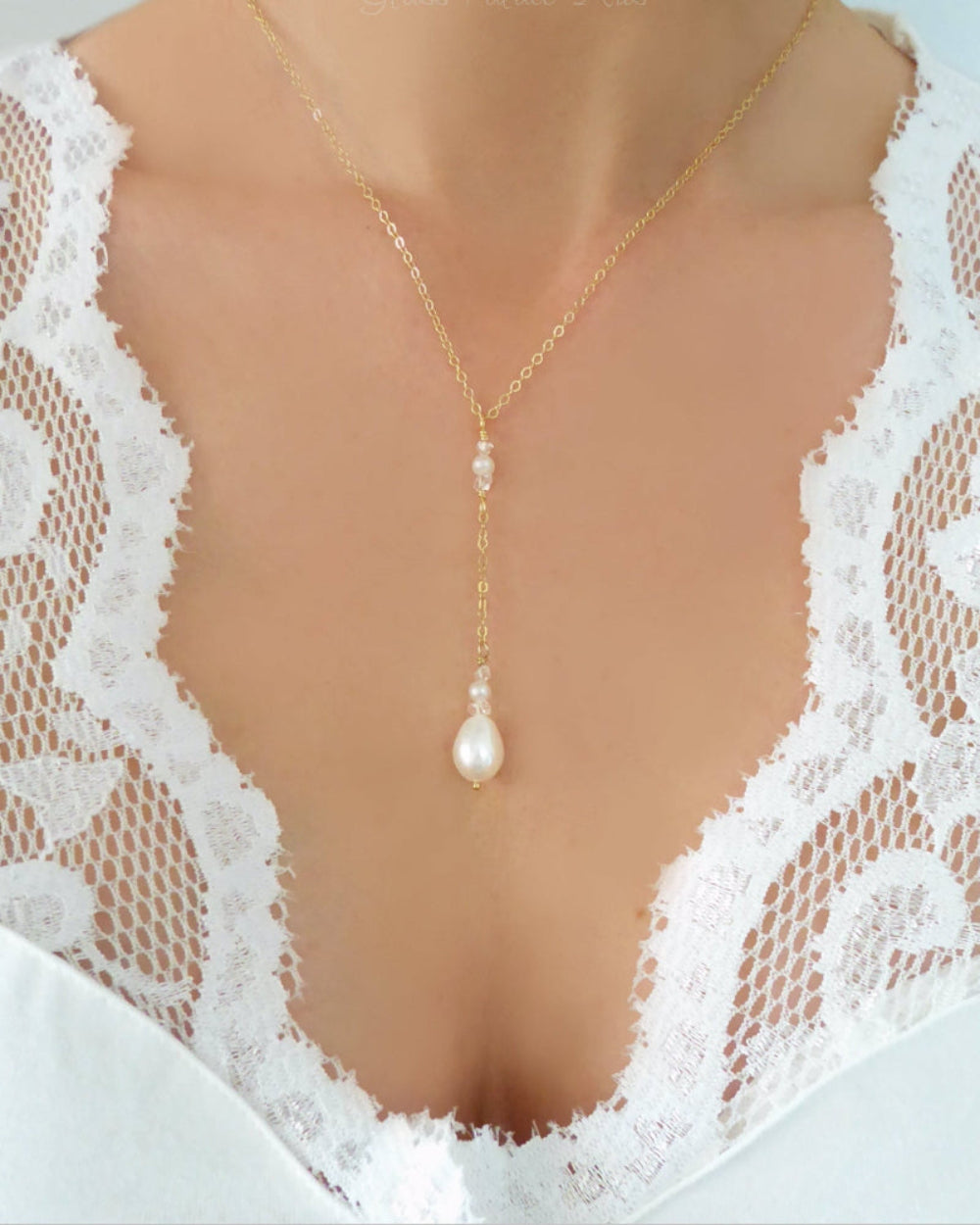 Freshwater Pearl And Herkimer Diamond Lariat Necklace