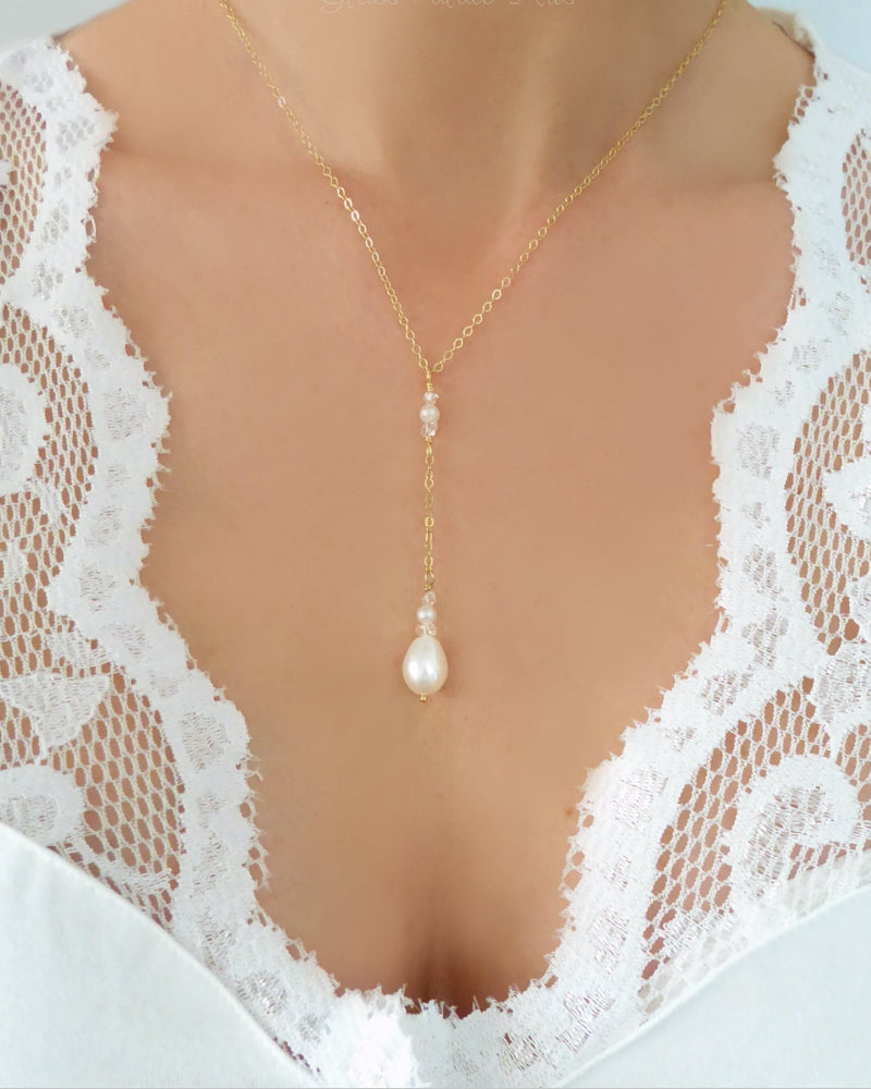 Freshwater Pearl And Herkimer Diamond Lariat Necklace