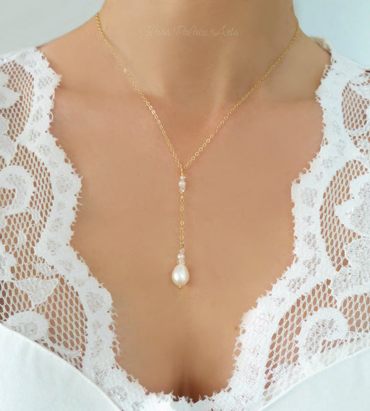 Freshwater Pearl And Herkimer Diamond Lariat Necklace - Sterling Silver, 14k Gold Fill or Rose Gold