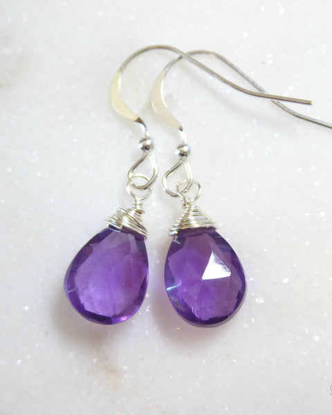 Genuine Amethyst Teardrop Earrings - Sterling Silver, Gold or Rose Gold