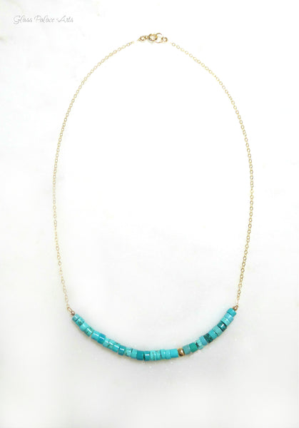 Simple Strand Beaded Turquoise Necklace For Women - Sterling Silver, 14k Gold Fill, Rose Gold