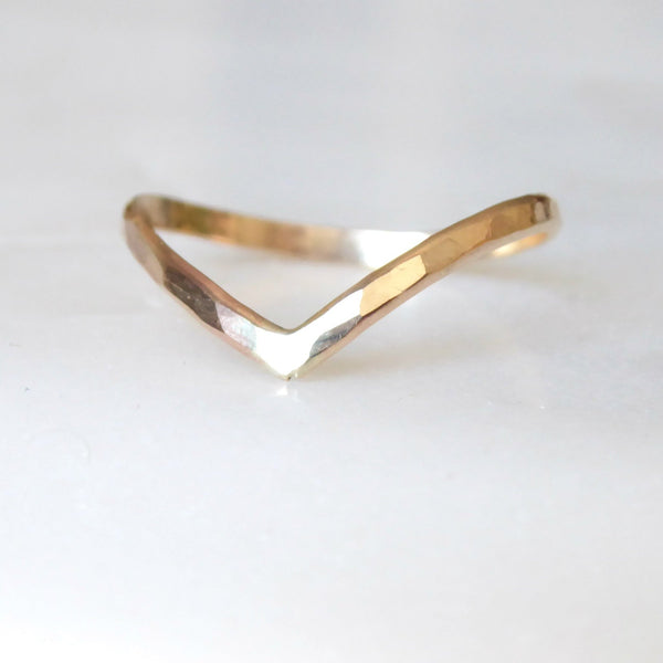 Hammered Chevron Ring For Women - 14k Gold Fill or Sterling Silver