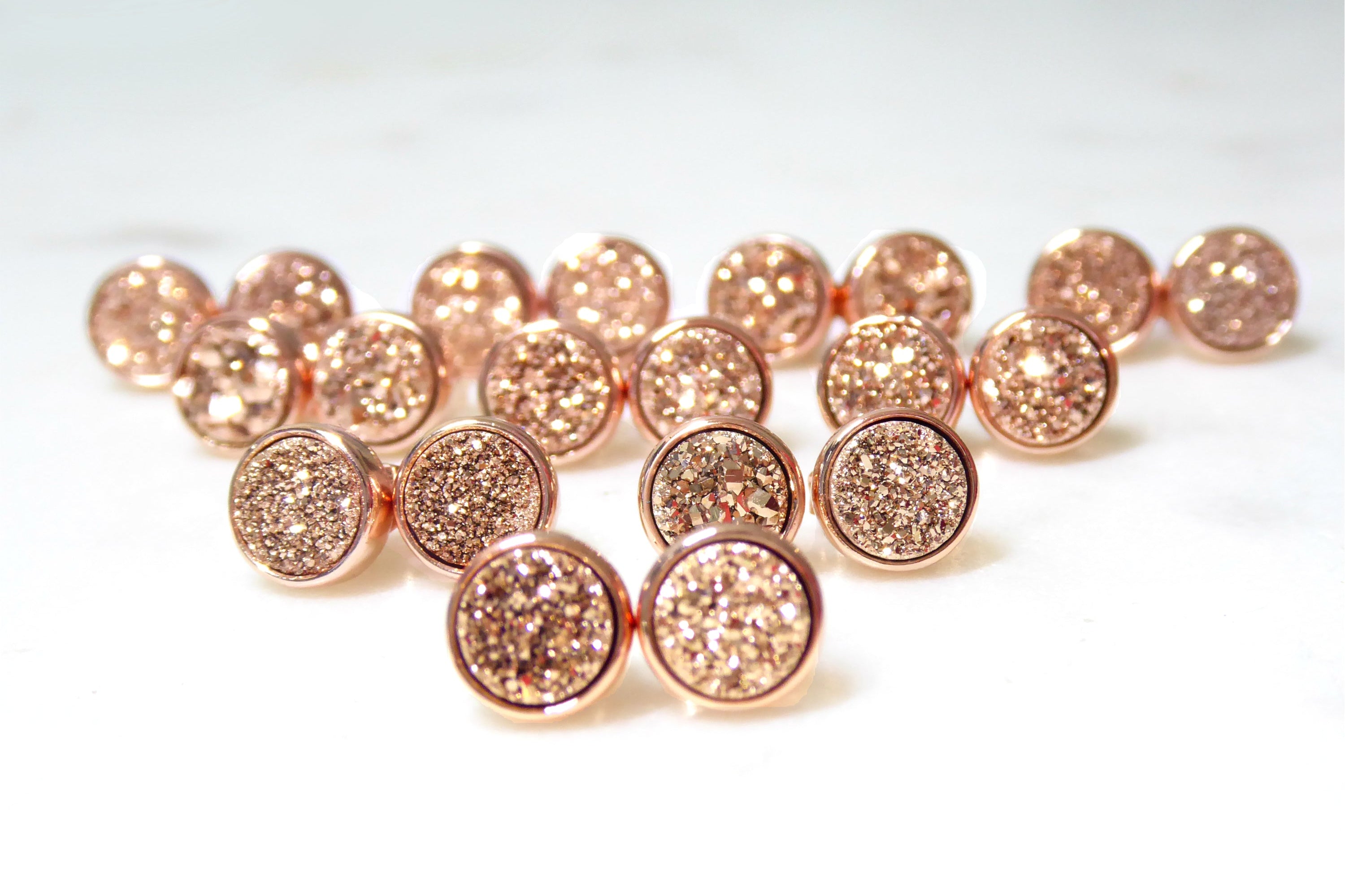 Rose Gold Drusy Stud Earrings For Women 8mm
