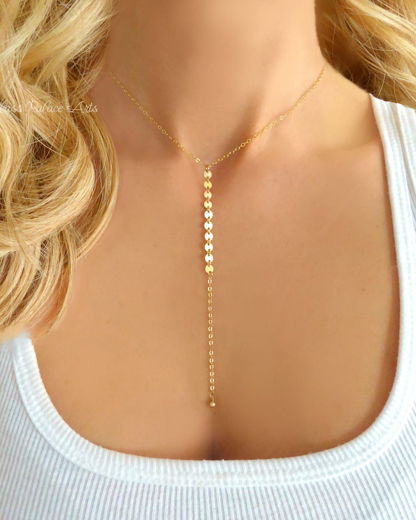 Long Chain Lariat Y Necklace For Women Sterling Silver Rose Gold