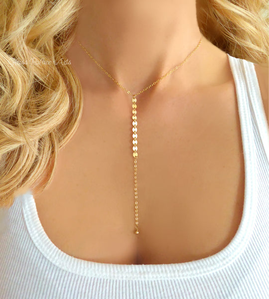 Long Chain Lariat Y Necklace For Women, Sterling Silver, Rose Gold, 14k Gold Fill