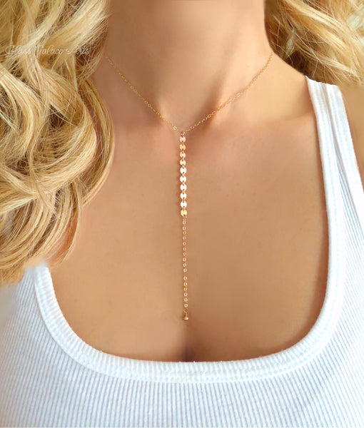 Long Chain Lariat Y Necklace For Women, Sterling Silver, Rose Gold, 14k Gold Fill