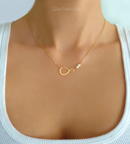 Freshwater Pearl Infinity Necklace For Women - Sterling Silver, Gold or Rose Gold