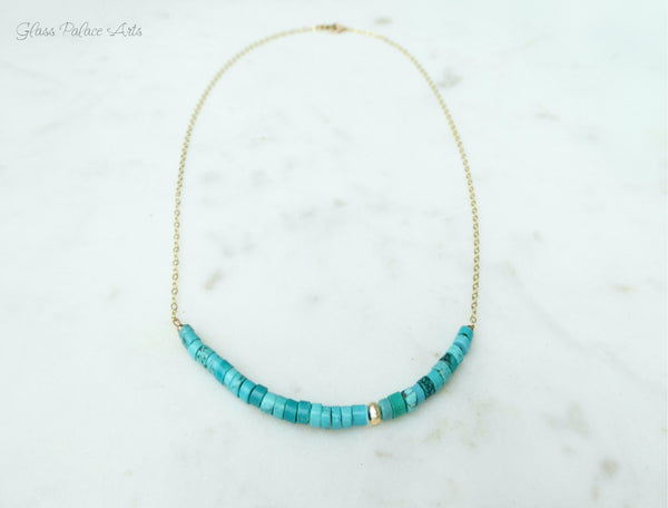 Simple Strand Beaded Turquoise Necklace For Women - Sterling Silver, 14k Gold Fill, Rose Gold