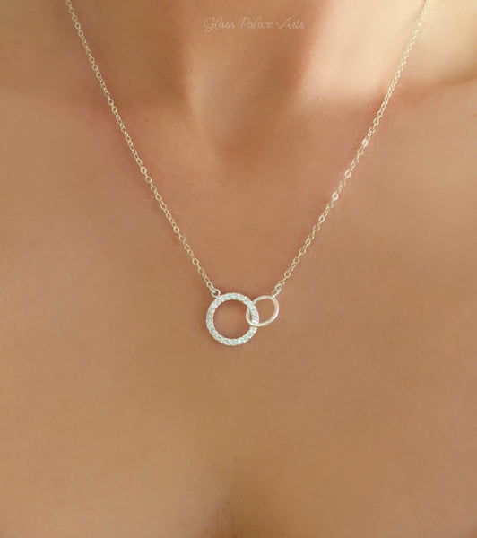 Cubic Zirconia Infinity Necklace With Interlocking Circles - Sterling Silver