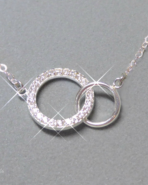 Cubic Zirconia Infinity Necklace With Interlocking Circles - Sterling Silver