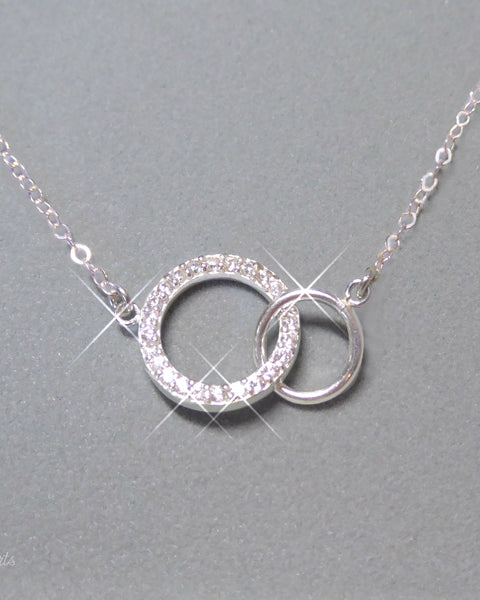 Cubic Zirconia Infinity Necklace With Interlocking Circles - Sterling Silver