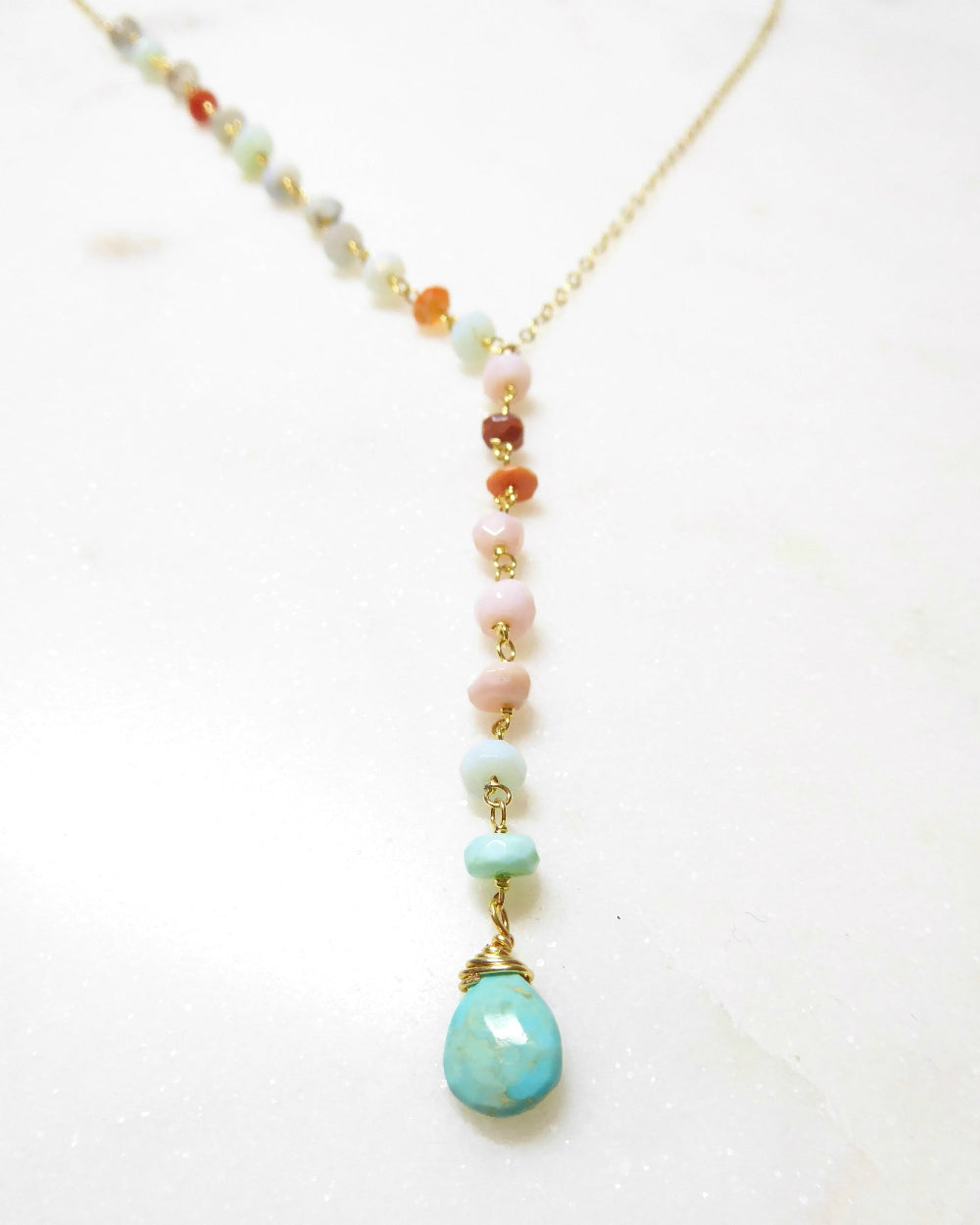 Peruvian Opal And Turquoise Lariat Gemstone Necklace For Women