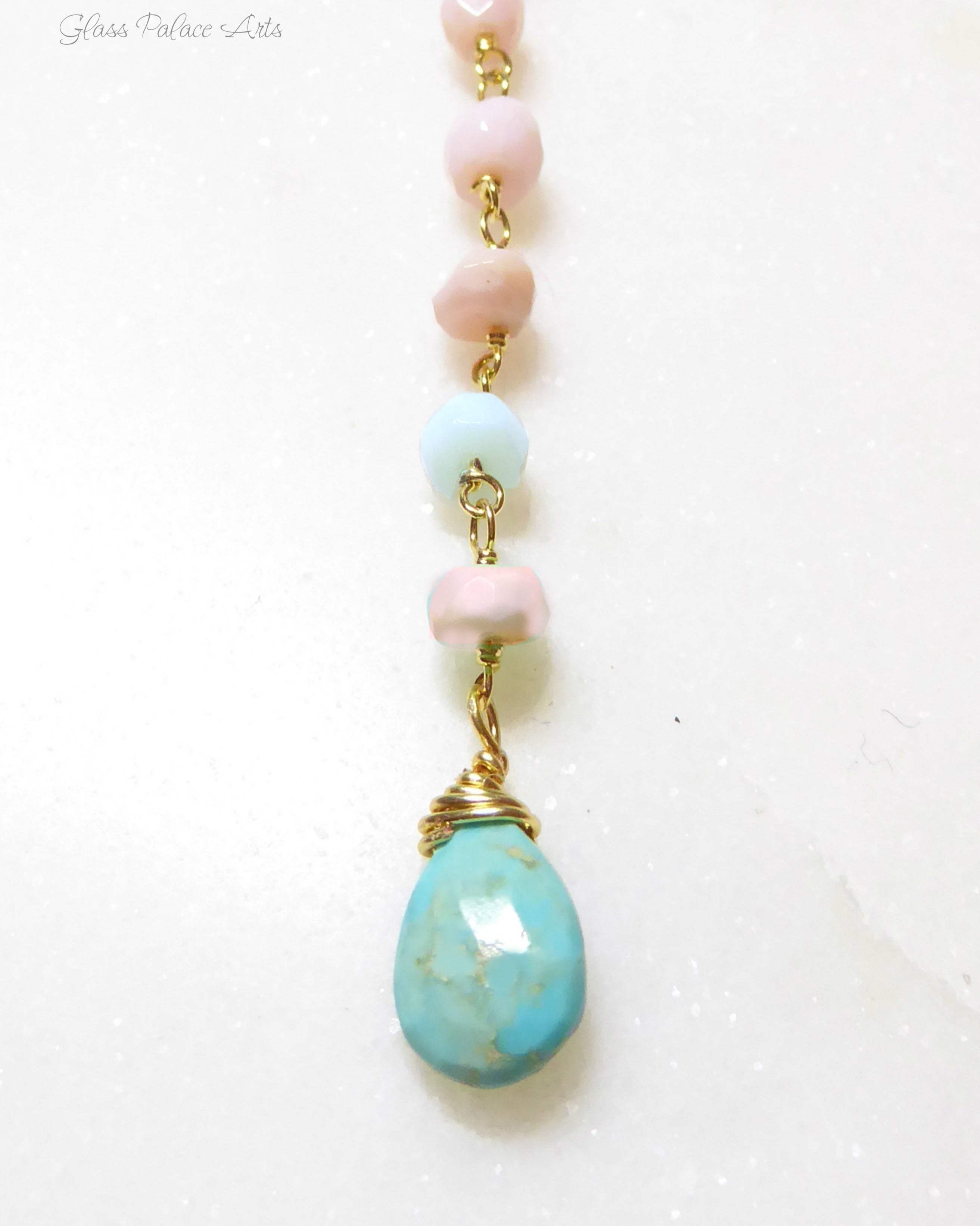 Peruvian Opal And Turquoise Lariat Gemstone Necklace For Women