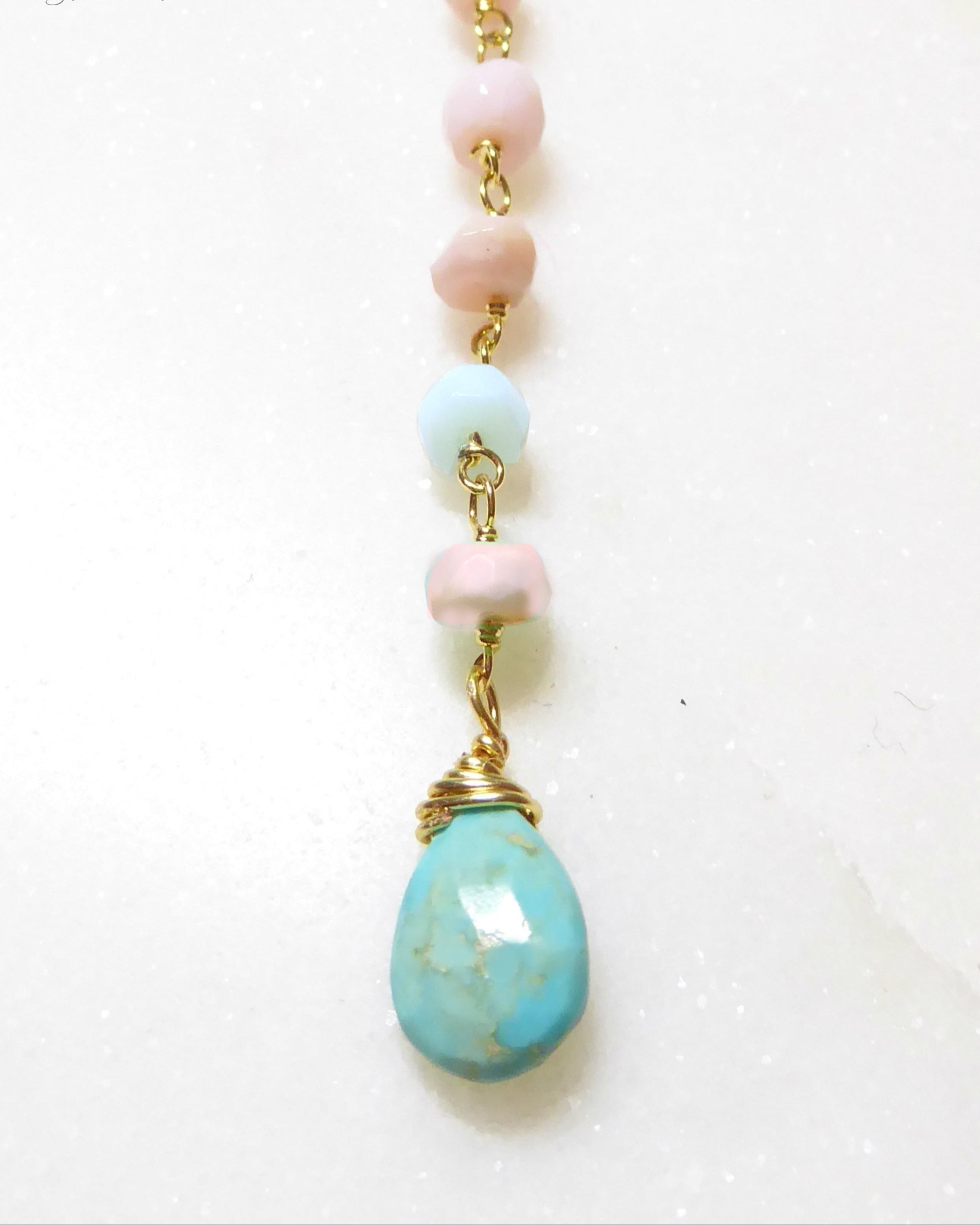 Peruvian Opal And Turquoise Lariat Gemstone Necklace For Women