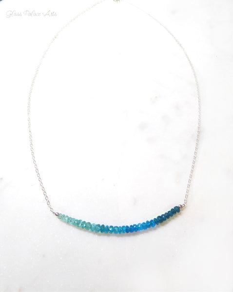Blue Green Beaded Apatite Necklace For Women - With Ombre Design