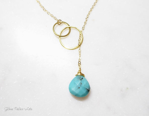 Genuine Sleeping Beauty Turquoise Lariat Necklace - Claspless Necklace
