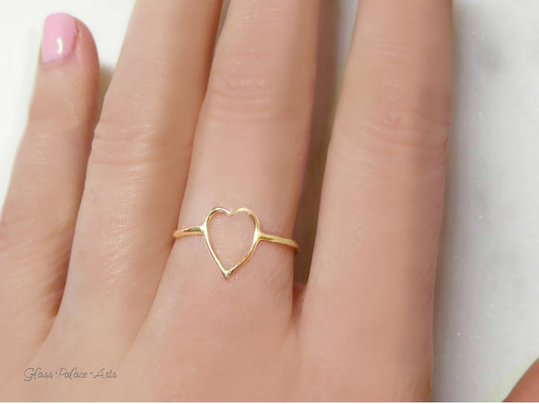 Open Heart Ring For Women - Hammered 14k Gold Fill or Sterling Silver