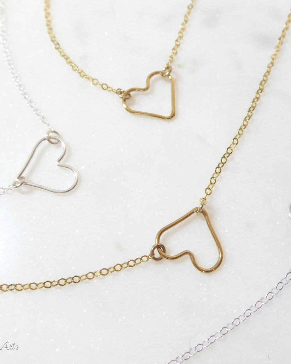 Small Sideways Floating Heart Necklace - Sterling Silver, 14k Gold Fill, Rose Gold Fill