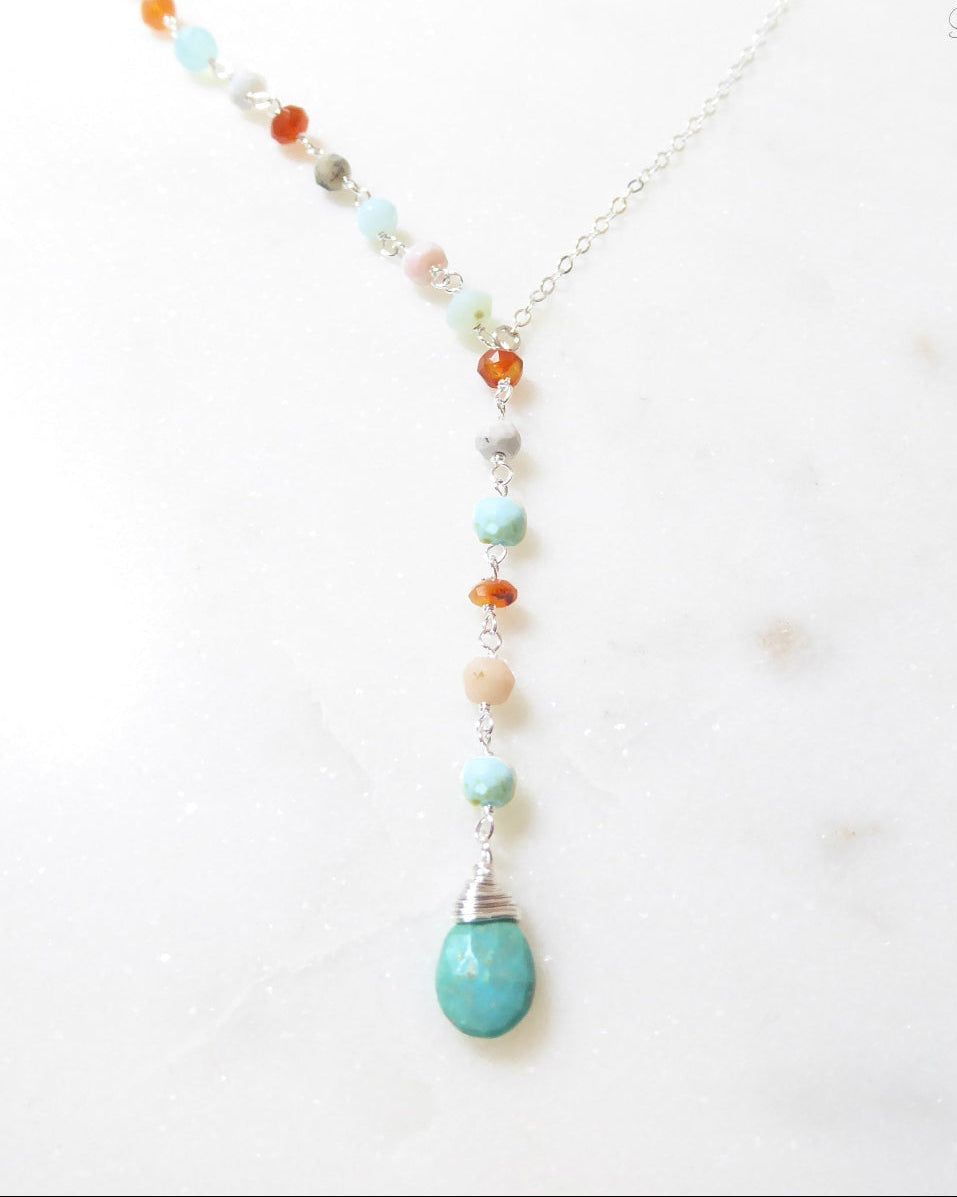 Peruvian Opal And Turquoise Lariat Gemstone Necklace For Women