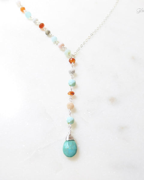 Peruvian Opal And Turquoise Lariat Gemstone Necklace For Women