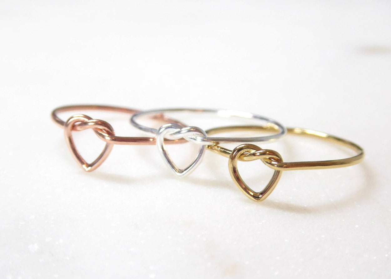 Heart Knot Ring For Women - "Tie the Knot" Sterling Silver, Rose Gold or 14k Gold Fill