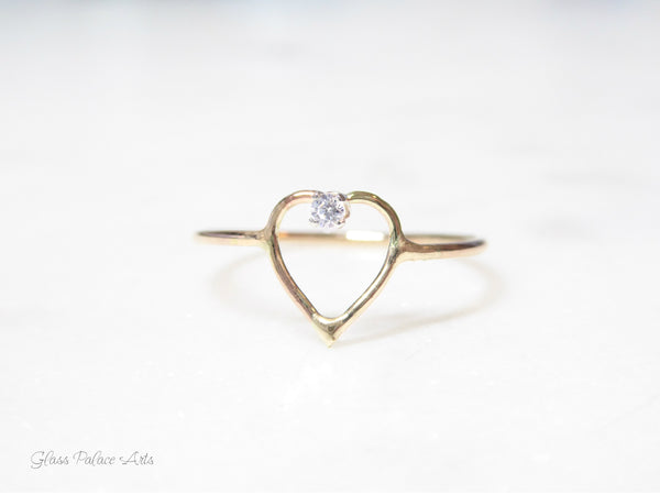 Heart Ring With Cubic Zirconia - 14k Gold Fill or Sterling Silver