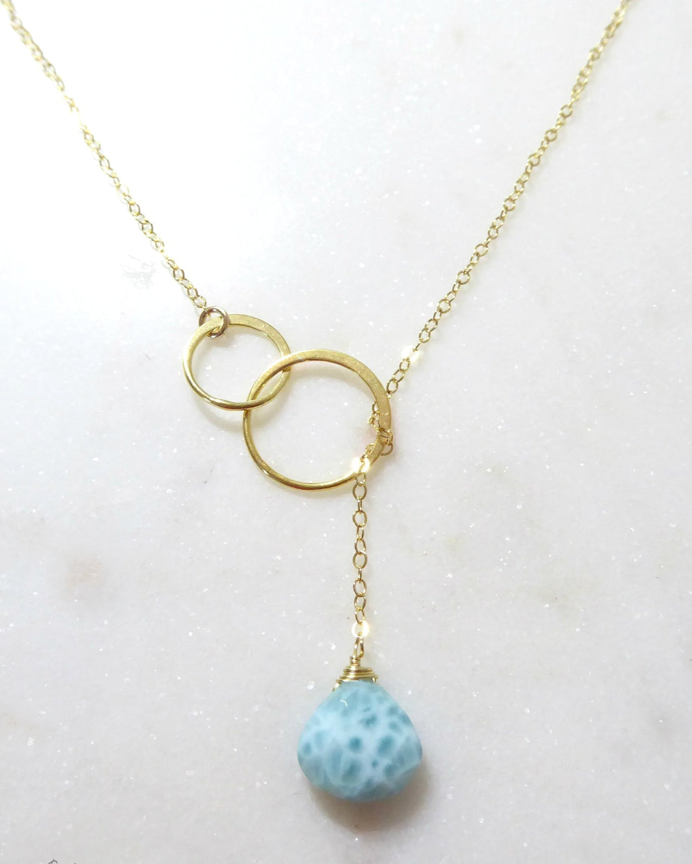 Natural Larimar Lariat Necklace - Dominican Caribbean Gemstone