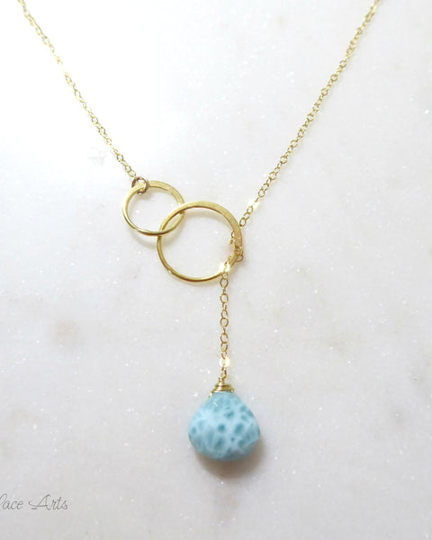 Larimar Lariat Necklace - Caribbean Gemstone Clasp-less Necklace