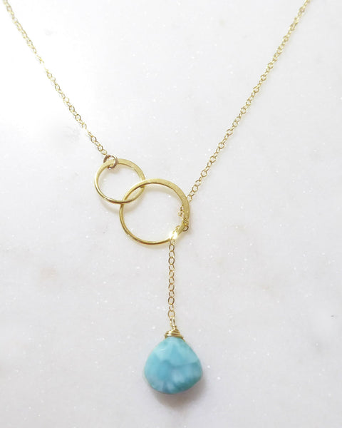 Larimar Lariat Necklace - Caribbean Gemstone Clasp-less Necklace