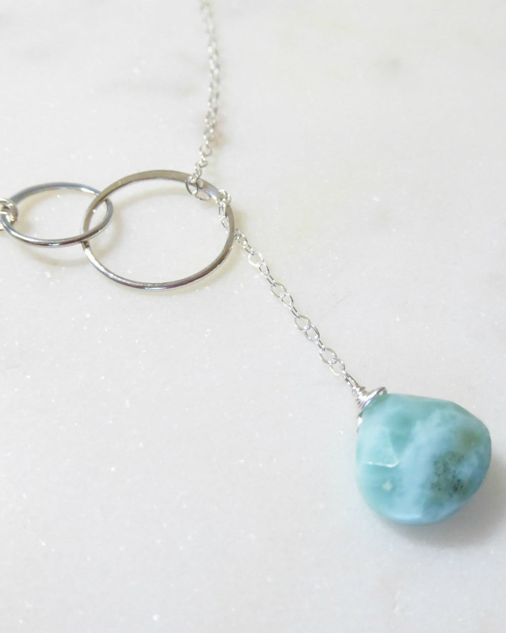 Natural Larimar Lariat Necklace - Dominican Caribbean Gemstone
