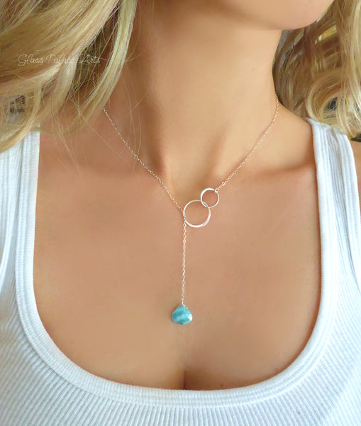 Larimar Lariat Necklace - Caribbean Gemstone Clasp-less Necklace