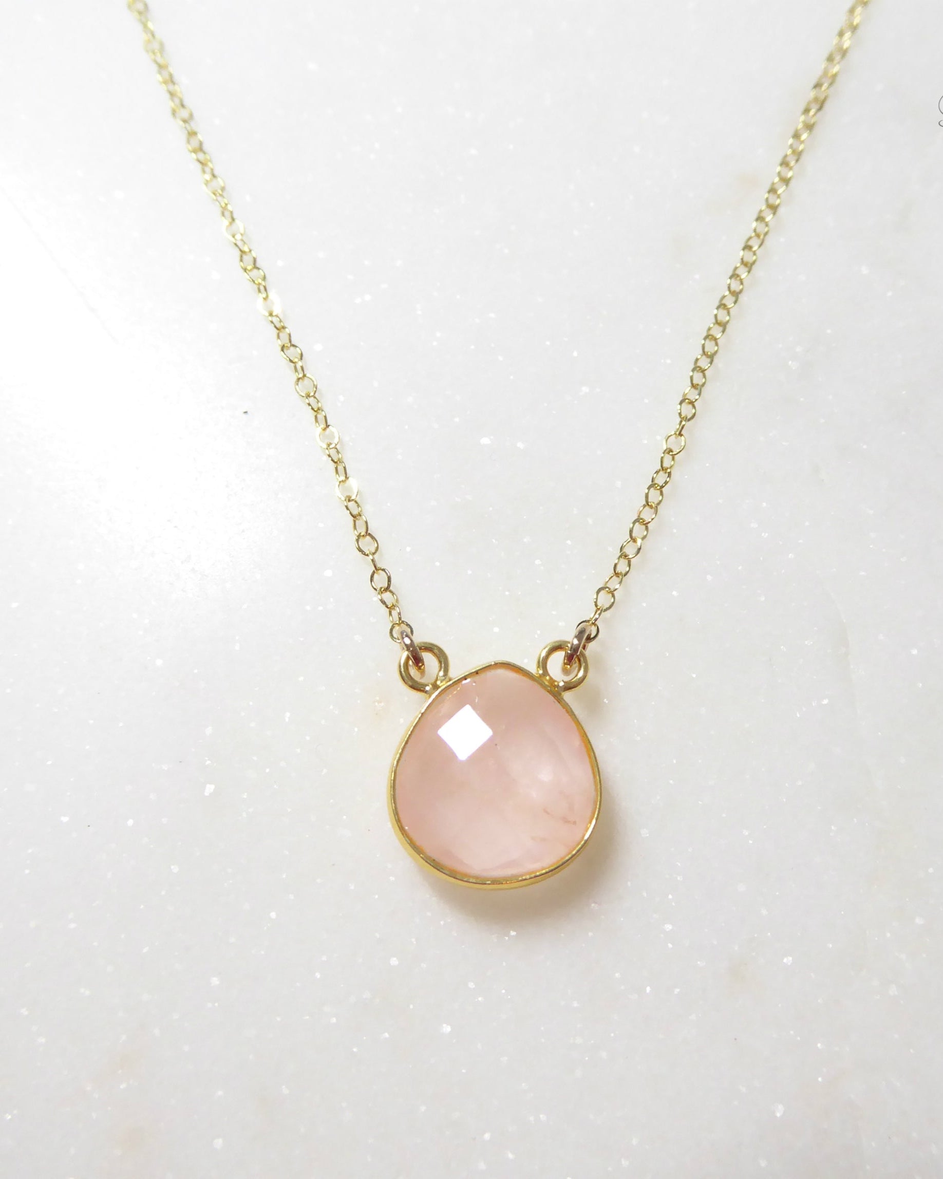 Rose Quartz Pendant Necklace On Dainty 14k Gold Fill Chain