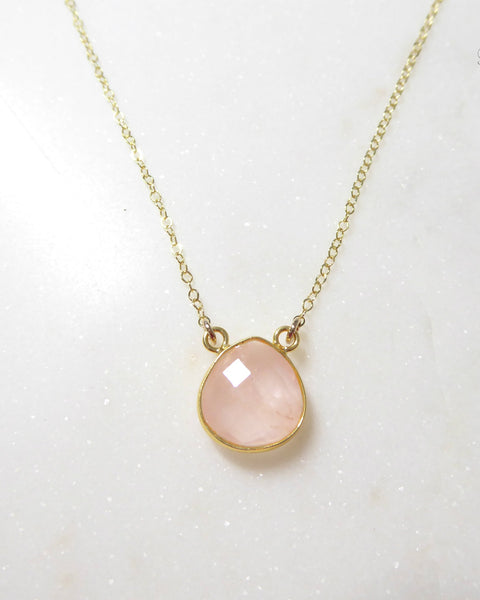 Rose Quartz Pendant Necklace On Dainty 14k Gold Fill Chain