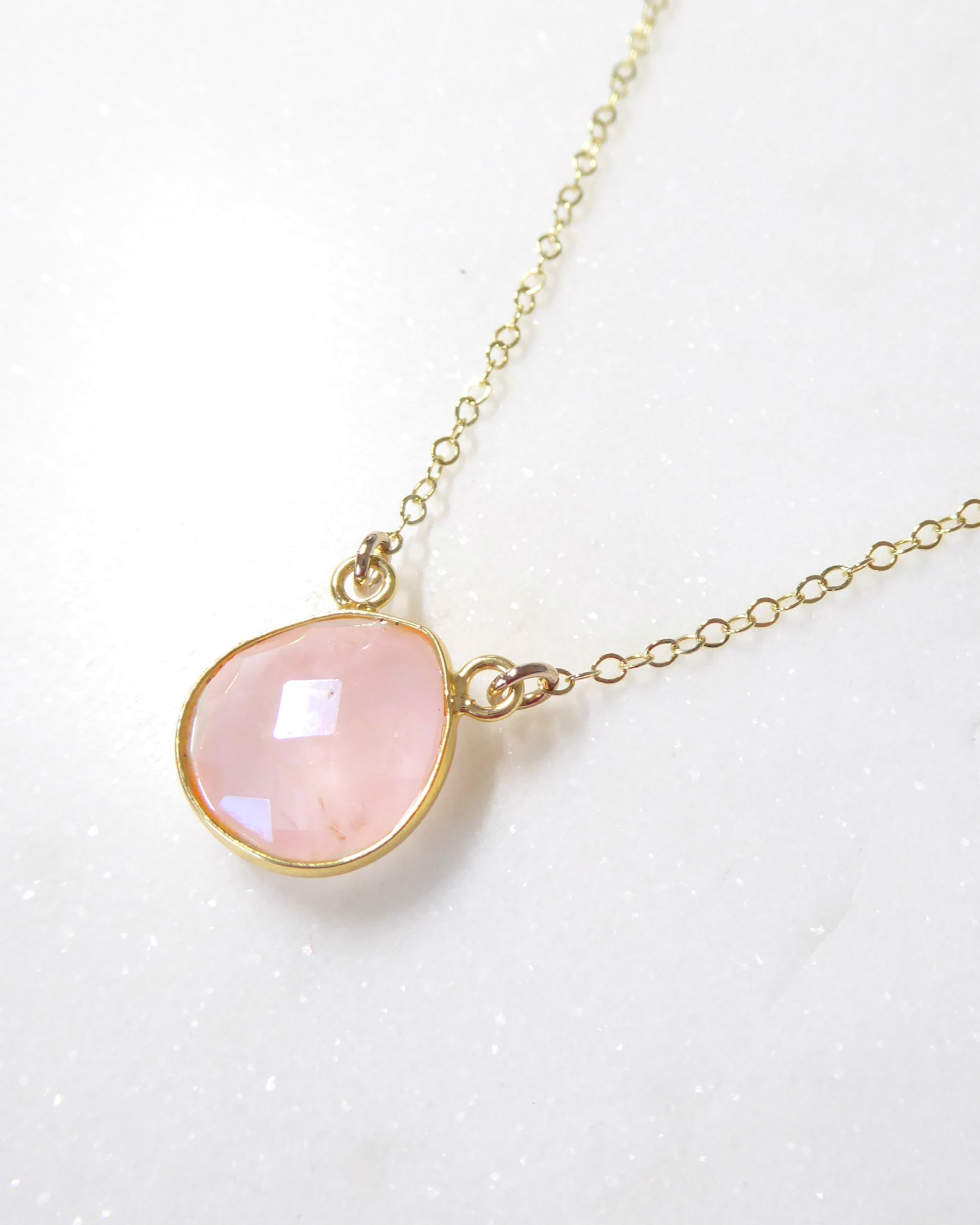 Rose Quartz Pendant Necklace On Dainty 14k Gold Fill Chain